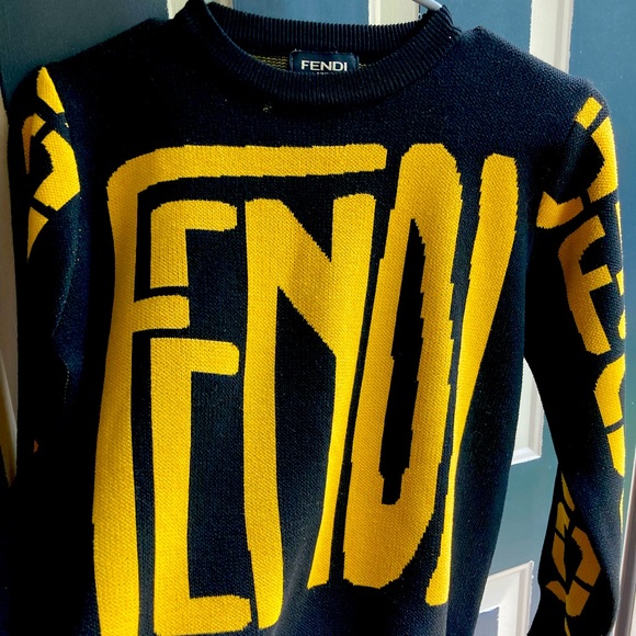 Fendi Sweaters - Black sweater with yellow Fendi  lettering